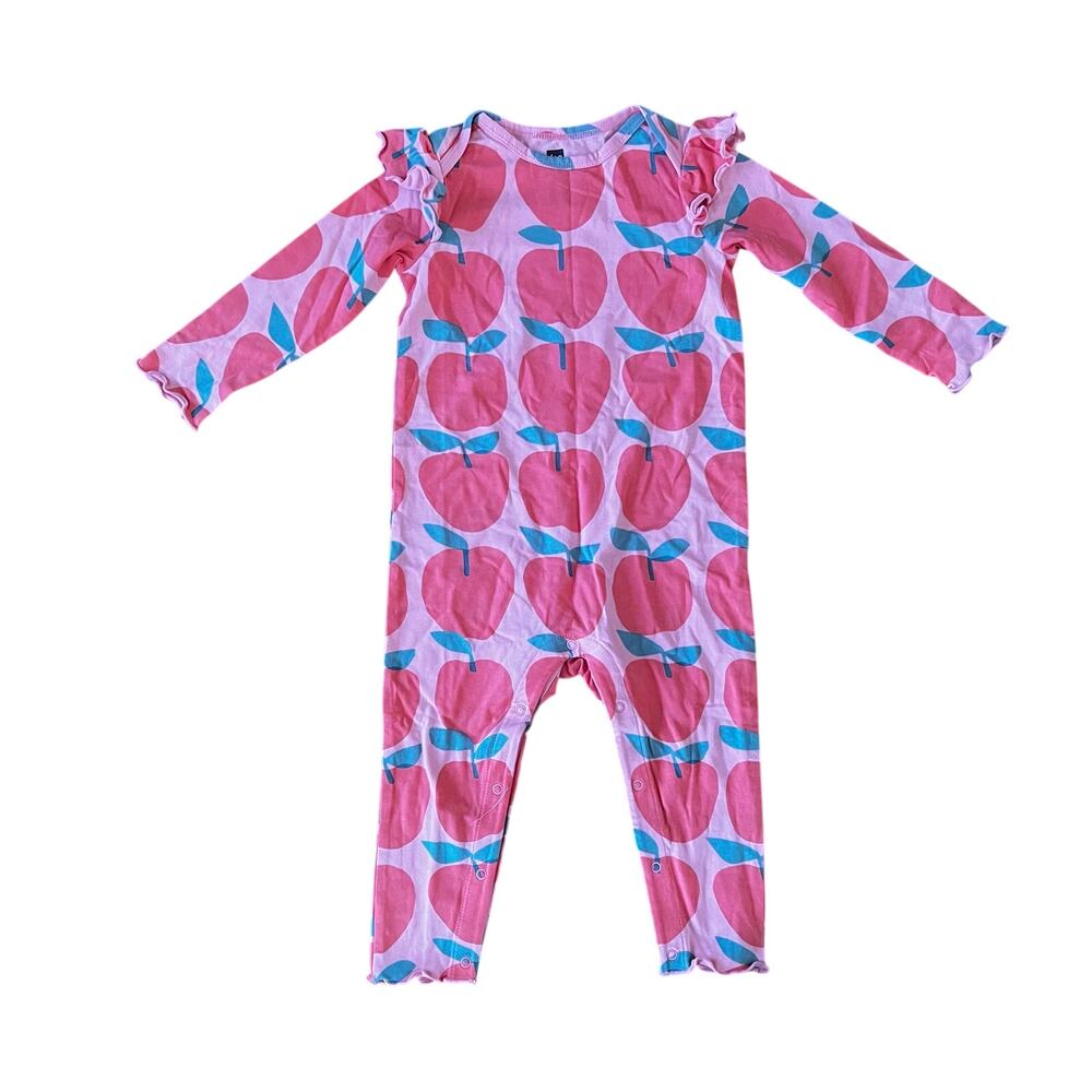 NWOT Tea Collection Apple Print Ruffle One-Piece Romper | 12-18mo